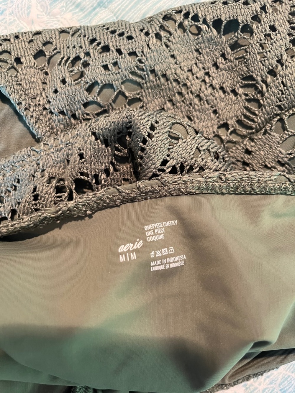 Aerie- Olive Green Crochet Cutout One-Piece Swimsuit - Picture 6 of 6